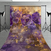 Aperturee - Aperturee Purple Gold Abstract Floral Fine Art Sweep Backdrop